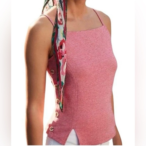 Anthropologie Meadow Rue Red Side Button Crop Tank Top - Picture 1 of 7
